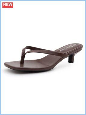 Womens Kitten Heel Square Open Toe Flip Flop Sandals Slip On Dressy Summer